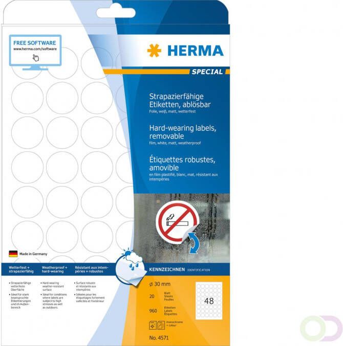 Herma Weervaste folie-etiketten A4 Ã 30 mm wit verwijderbaar